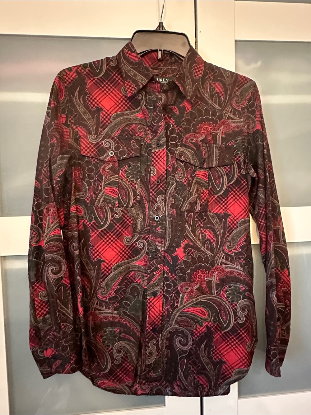 Lauren Ralph Lauren Red and Black Paisley Plaid Button-Down Shirt